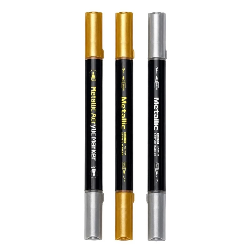 Brush End and Fine Line Acrylic Markers 12 Pack for Card Making, Dark Paper Decoration, and Opaque Writing Work