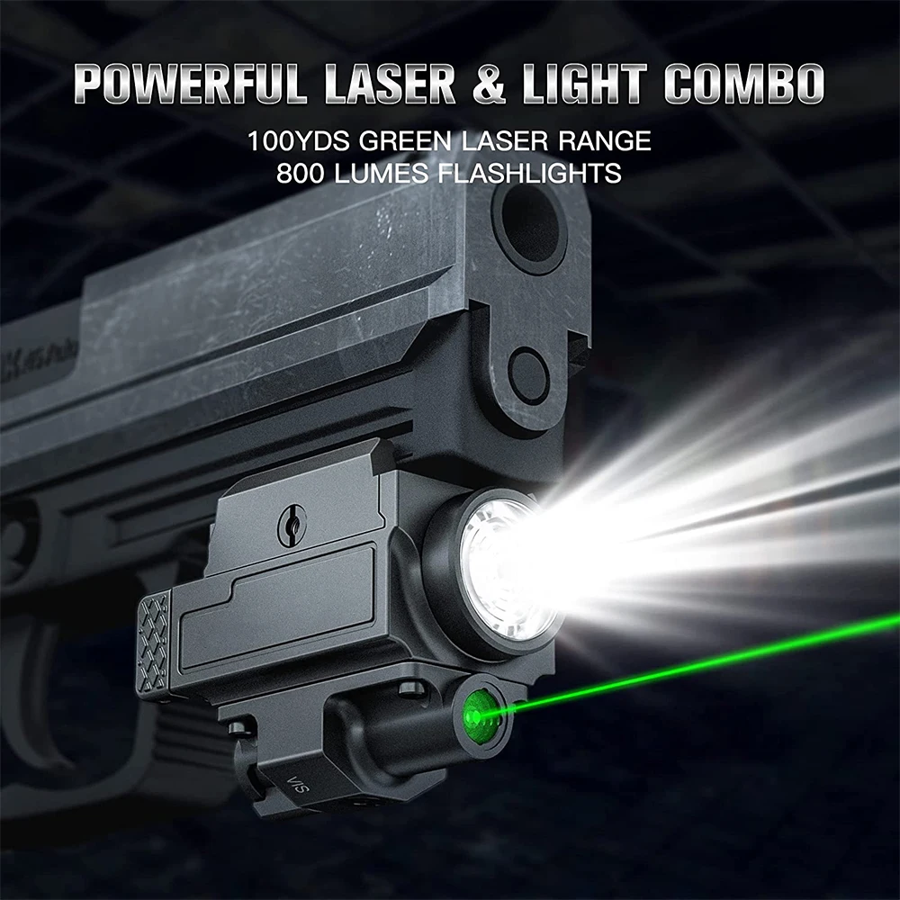 800 Lumens Tactical Weapon Gun Light Red Green Dot Laser Sight Combo USB Rechargeable LED Flashlight Handgun Pistol Light