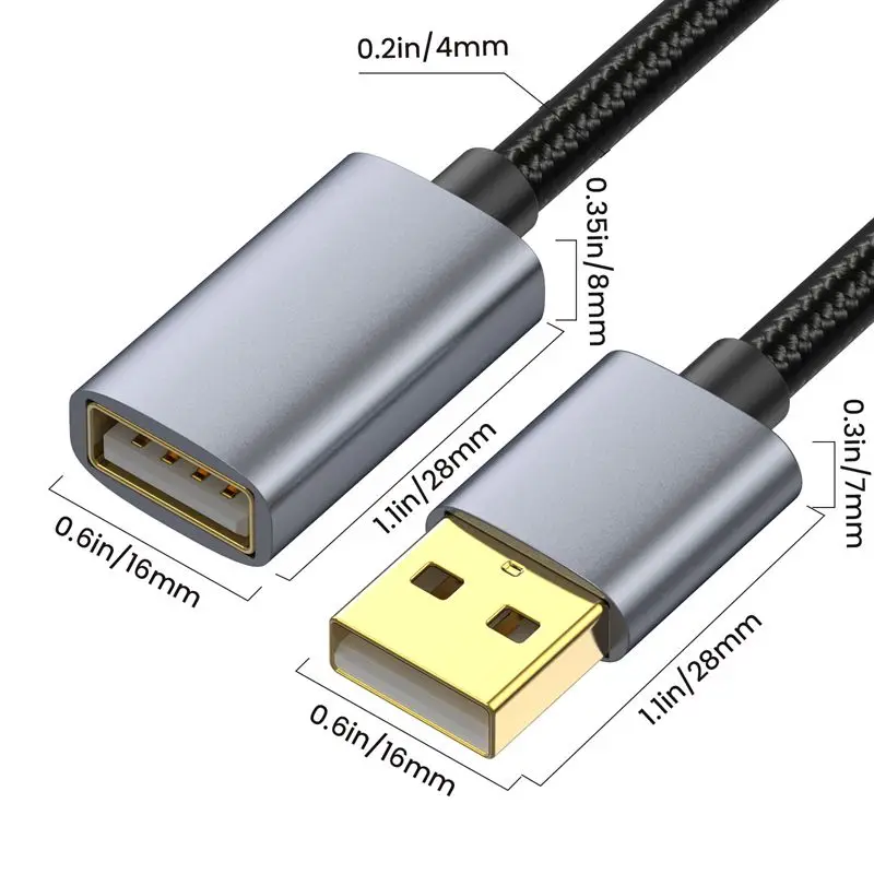 0.3-10m High Speed USB 2.0 Version With Gold-Plated Metal Shell and Cotton Mesh USB A-Type Male to Female Extended Data Charging