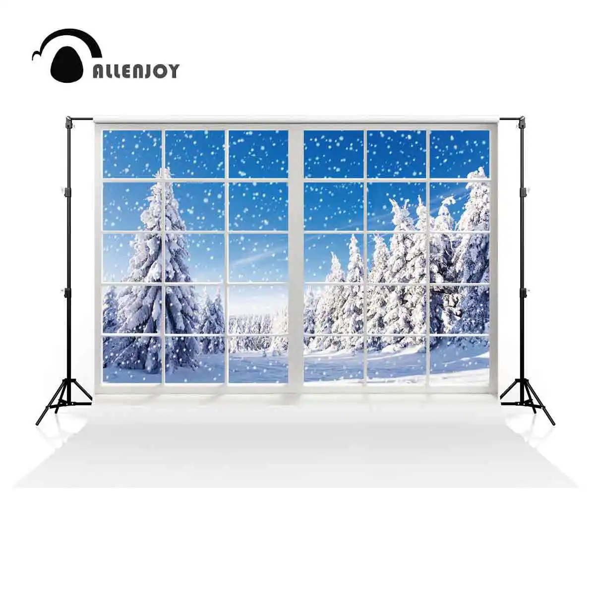 Allenjoy Winter Landscape Christmas Window Photography Backdrop