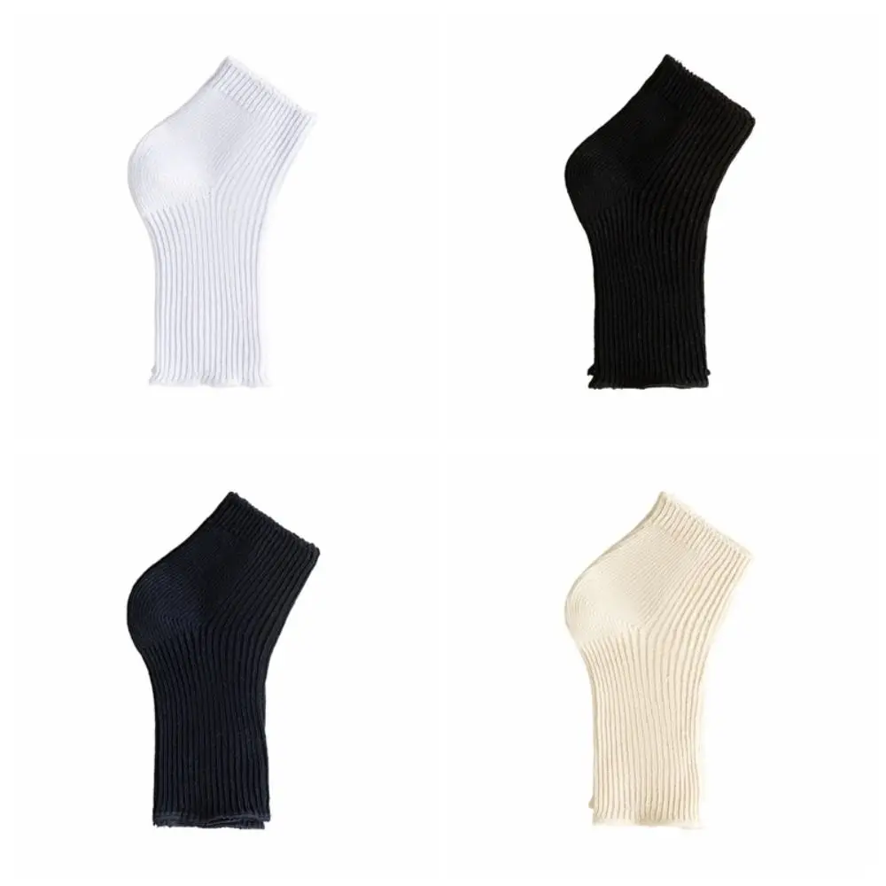 3Pairs Fashion Knitted Bare Toe Socks Solid Color Anti-slip Short Tube Socks Simple Hosiery Mid-calf Socks Women Lady