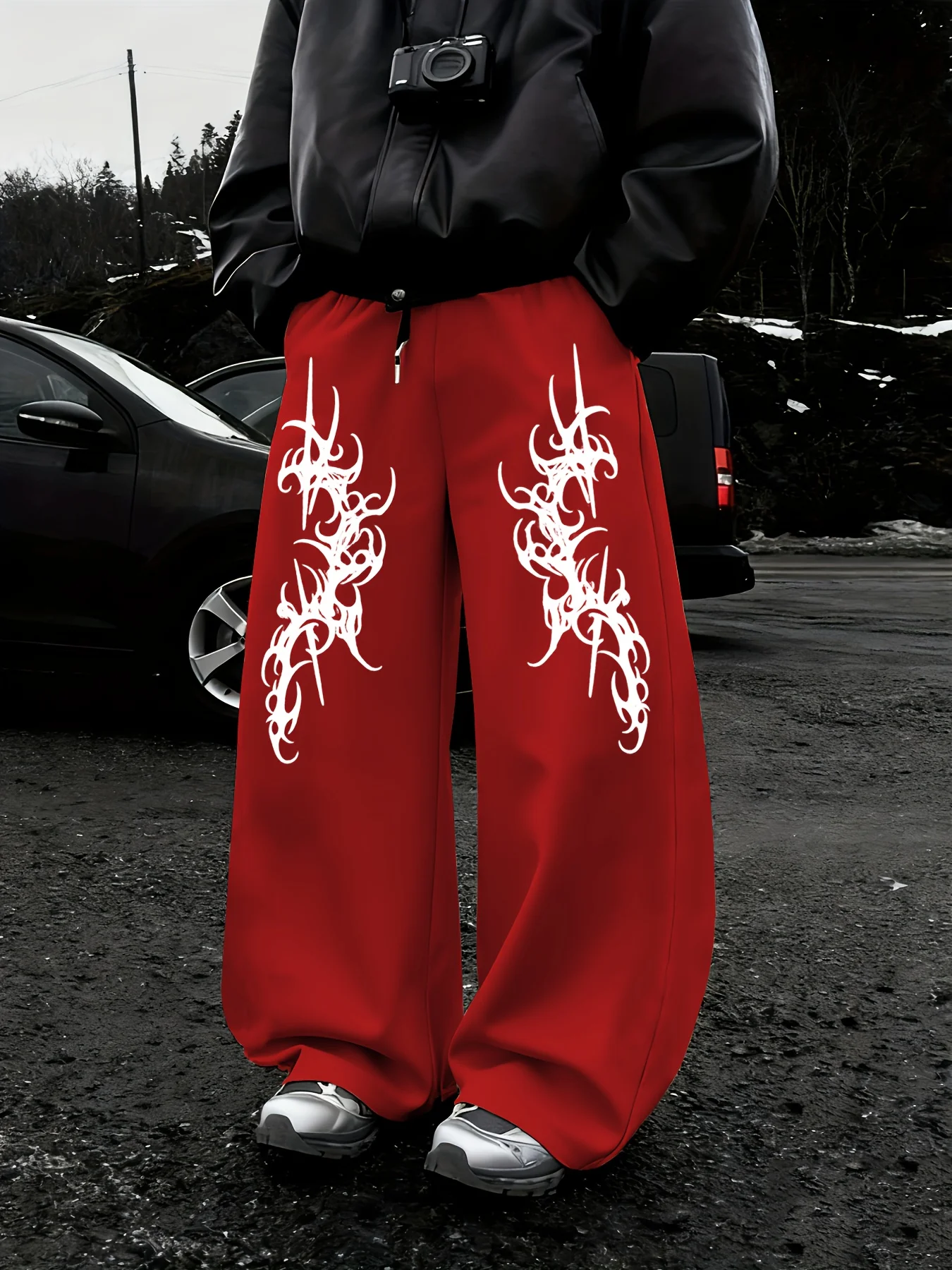 

Men's Baggy Sweatpants with Unique Gothic Metallic Thorns Graphic Print Elasticized Waistband for Casual Everyday Wear