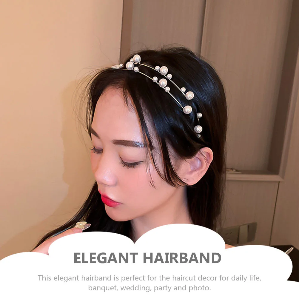 

Жемчужная повязка для волос, элегантная двойная лента, нежная застежка для волос из цинкового сплава, вечерние, свадебные, шикарные повязки на голову, декоративный аксессуар для волос