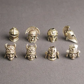 빈티지 황동 전사 헬멧, 해적 DIY 나이프 비즈 펜던트, 야외 도구, 노란색 황동 해골 파라코드 비즈