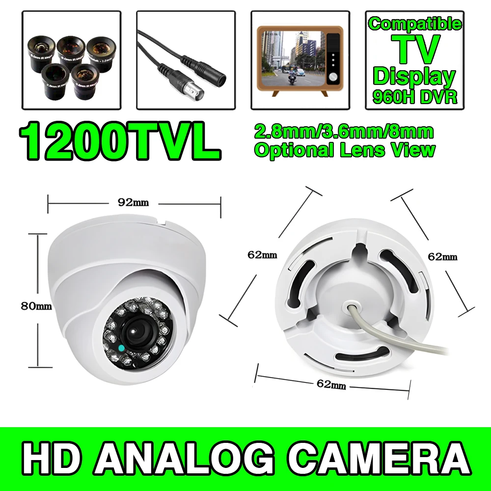 1200TVL HD CVBS Night Vision IR-CUT Analog CCTV Camera White 2.8mm Mini Dome Indoor Security Solution Easy Installation For Home