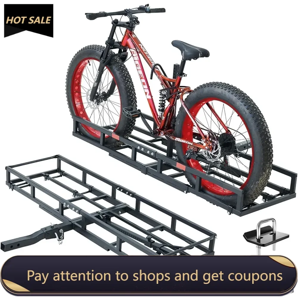 Hitch-Mount Bike Rack for Ebike Heavy-Duty - Comes with Cargo Carrier Fits 2 Electric Fat-Tire Mountain Bicycles