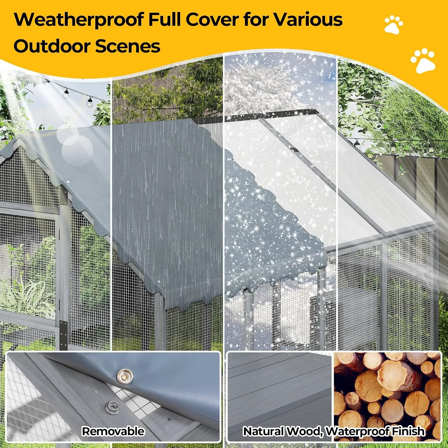 Large Wooden Cat Enclosure, Waterproof Roof 110in Walk-in Catio for Multiple Cats, Window Access & 4-Way Lock, Gray, Customized
