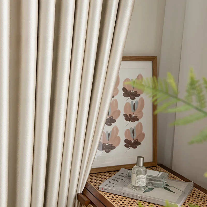 Pure Low Saturation Champagne Curtains for Living Room Sound Insulation Noise Reduction Thickened Cotton and Linen