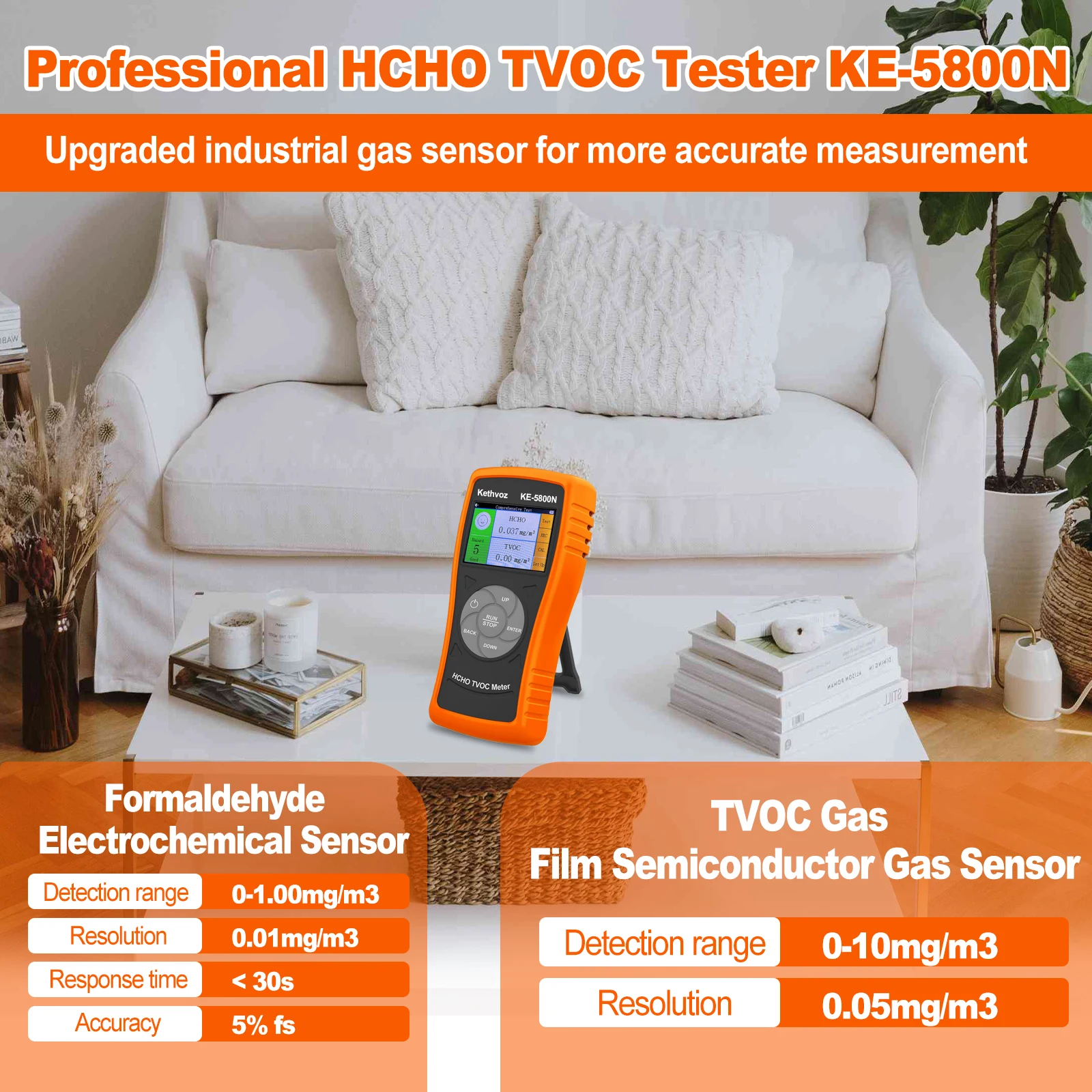 Professional Air Quality Monitor, 2-in-1 HCHO & TVOC Detector with Alarm, Portable Formaldehyde Tester 0-2.50 mg/m³,USB Recharge