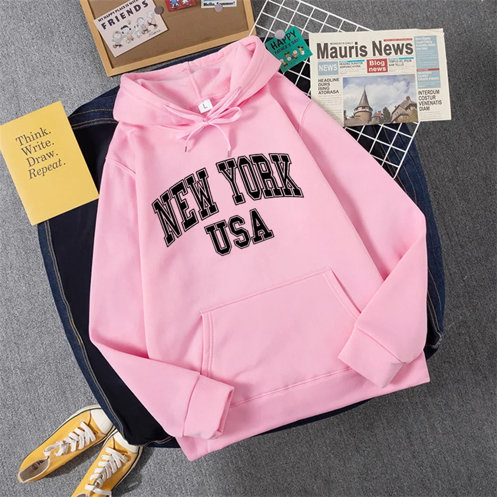 

NEW YORK USA Women Hoody Street Casual Loose Sweatshirt Autumn Fleece Hooded Hip Hop Clothing Female New in Hoodies Sweatshirts