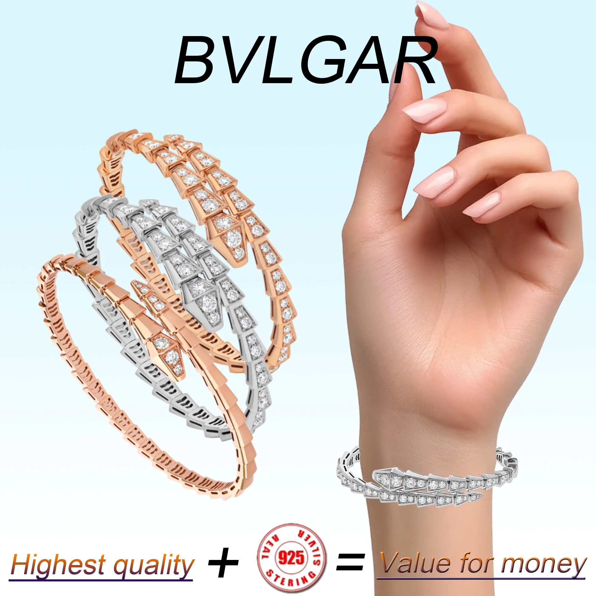 Simple and classic pure silver s925 BV home design double-layer elastic snake SERPENTI VIPER series women's diamond bracelet