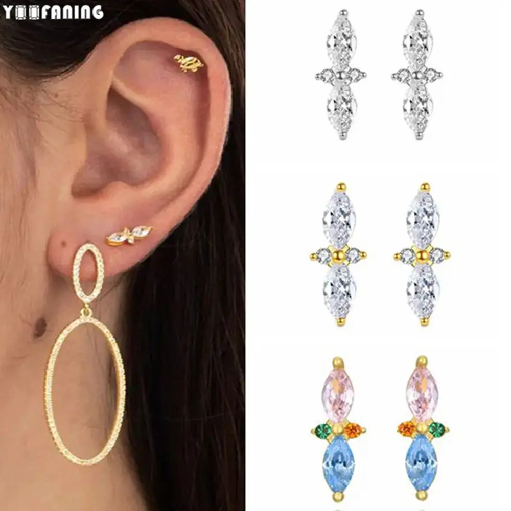 925 Sterling Silver Ear Needle High Grade Simple Earrings Double Diamond Matched Zircon Exquisite Earring for Women Jewelry Gift