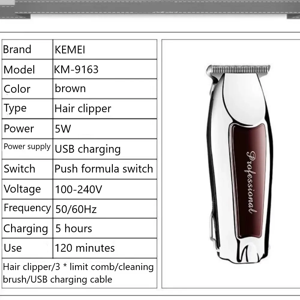 Kemei 9163 Professional Hair Cutting Machine Trimmer for Men Finishing Haircut Cordless Clipper Electric Shaver Beard Barber
