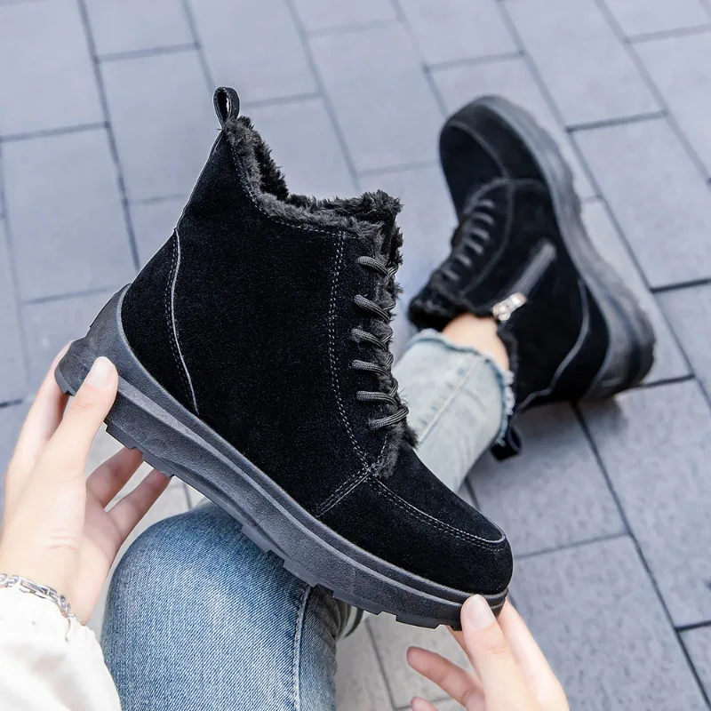 Botas casuais de neve com zíper lateral quente para mulheres, sapatos de plataforma, luxuoso, antiderrapante, monocromático, calçado feminino, inverno, novo, 2022