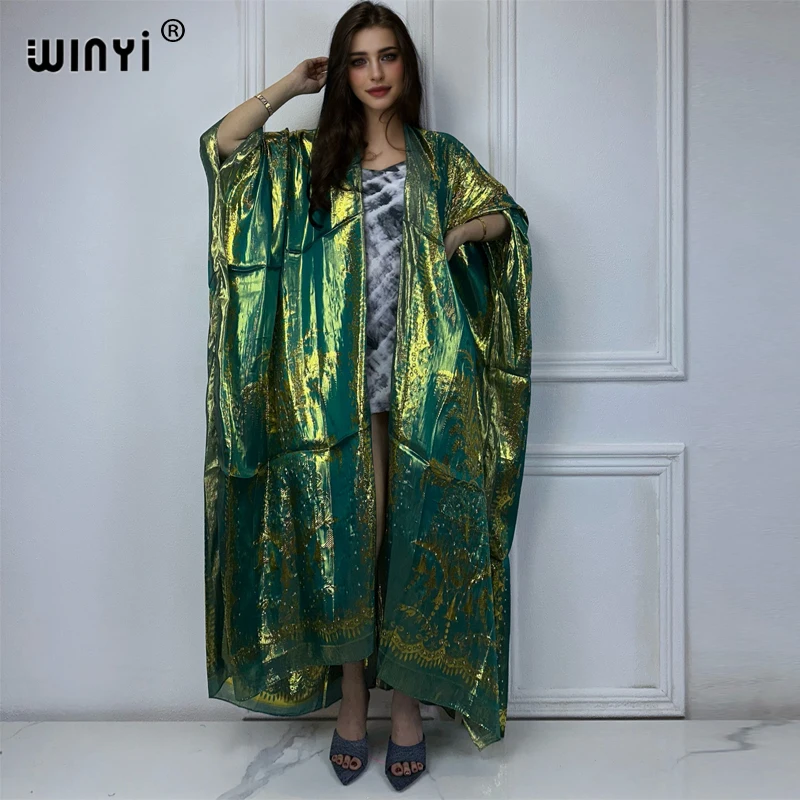 Winyi Bikini Cover-Ups Fashion Print Vrouwen Zomer Kleding Kimono Jurk Strandkleding Zwempak Strand Cover Up Maxi Jurk Abaya