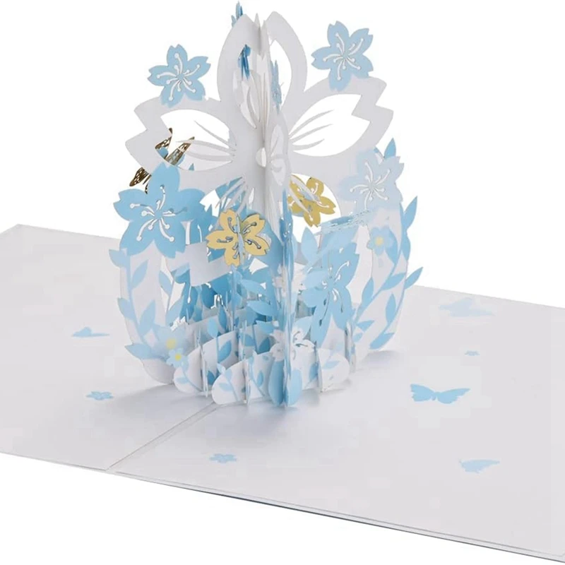 Up Card with Blue Butterfly Envelopes, para Pensar em Você, Aniversário, Dia das Mães, Aniversário, Todas as Ocasiões