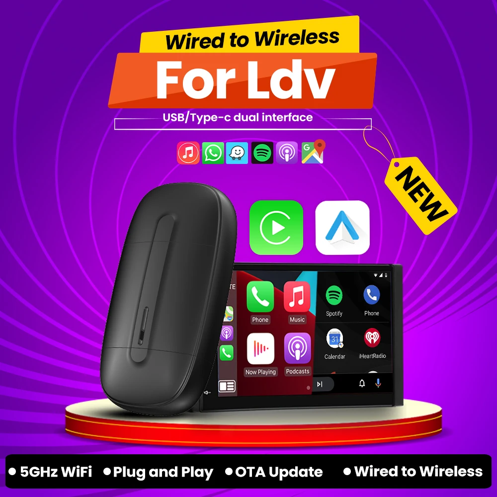 Android Auto Wireless Carplay USB Bluetooth Wifi Plug and Play Type-c Dongle For LDV G10E V80 D90 T60 V80 DELIVER 9 eDELIVER