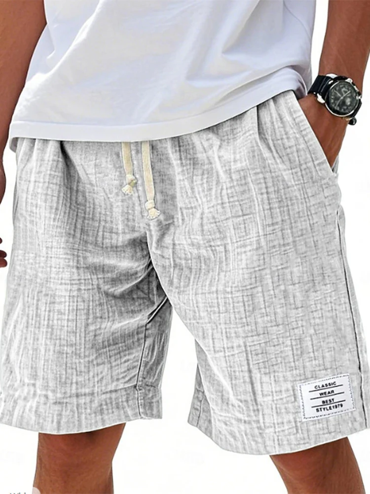 Daily Leisure Mens Solid Color Shorts Spring Summer Outdoor Casual Loose Breathable Shorts Men Vintage Drawstring Lace-up Shorts