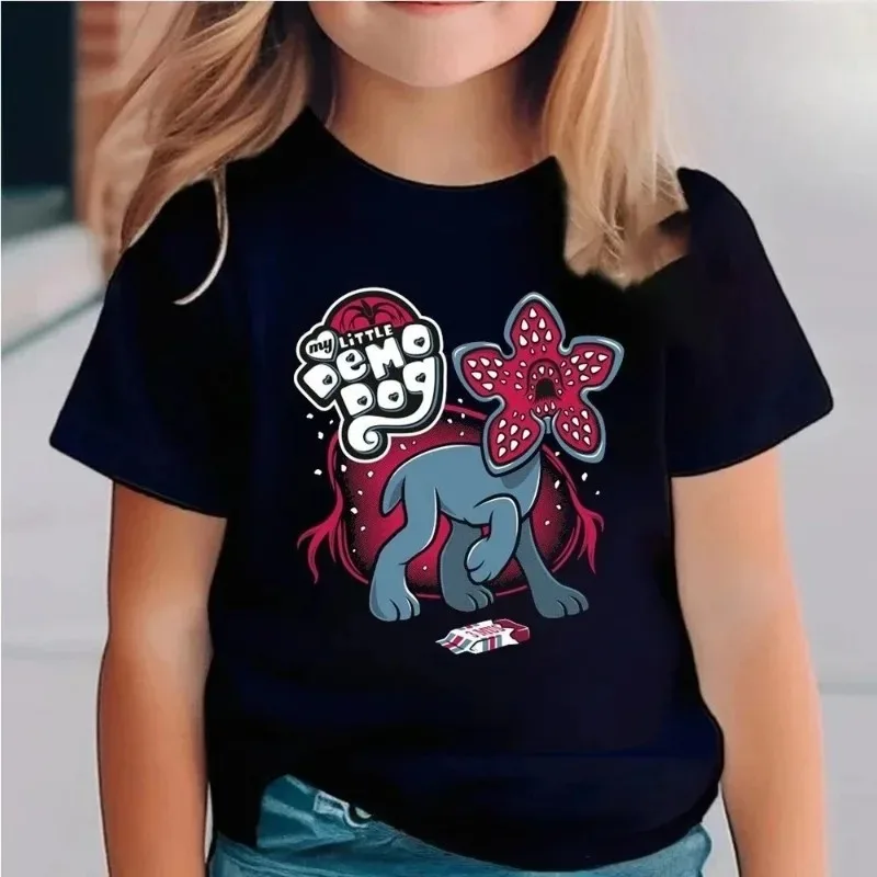 Kinder-T-Shirt im Stranger-Stil für Jungen und Mädchen, Retro-Cartoon-Druck, kurzärmeliges Oberteil, „Good Demodog“-Grafik-T-Shirt, Sommer-Baumwollkleidung – Detail 7