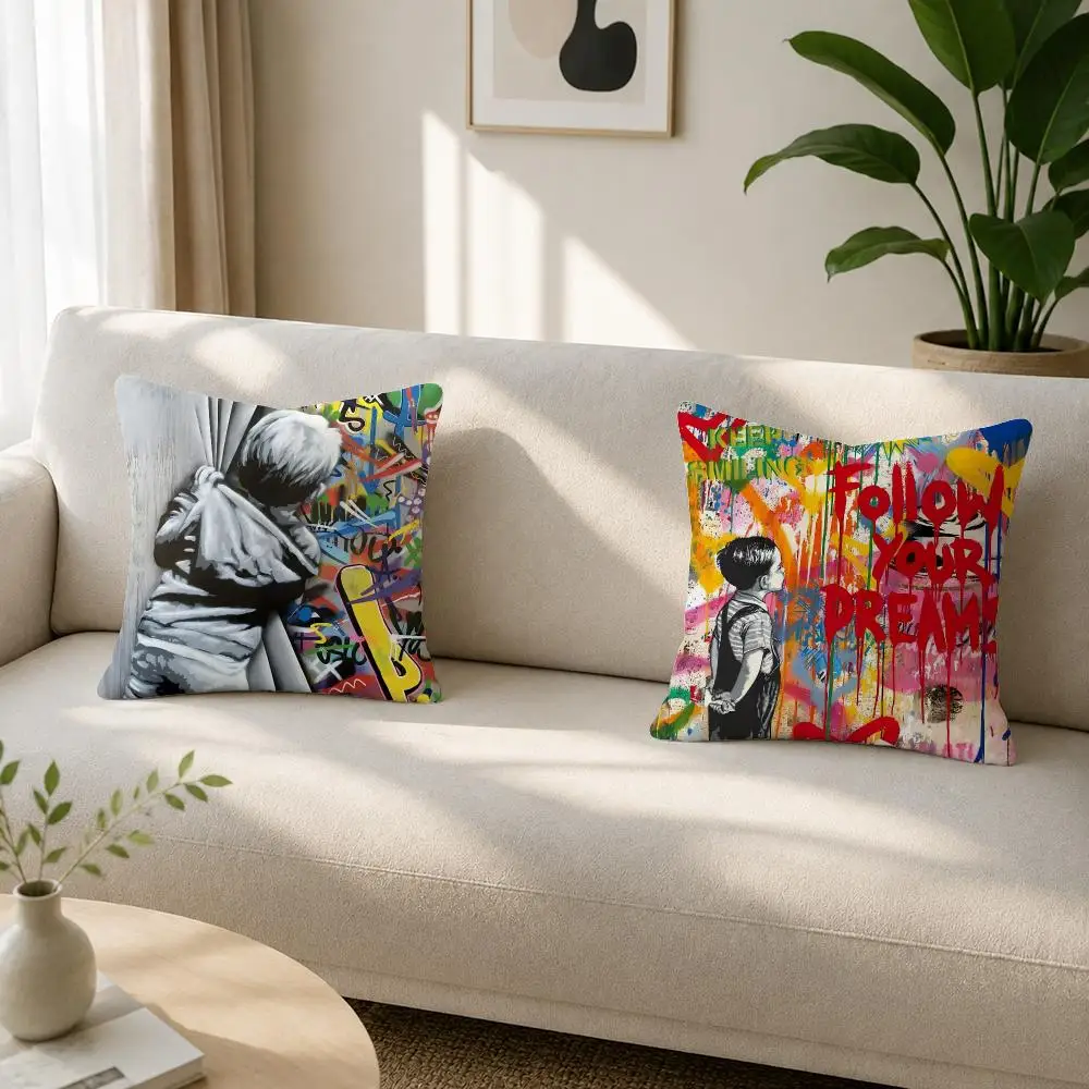 Artist Banksy Cushion Cover Soft Plush Cushion Covers Fluffy Throw Pillow Cases for Sofa Bedroom Home Decor