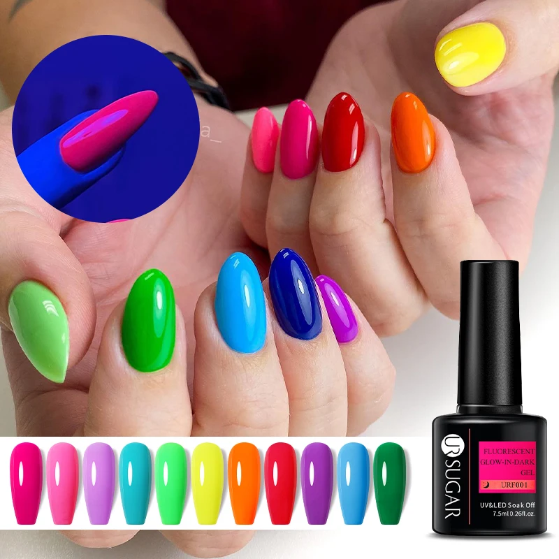 UR SUGAR 7.5ml Neon Fluorescent Glow-in-dark Gel Nail Polish Pink Green Rose Red Yellow Soak Off Nail Art UV LED Varnishes