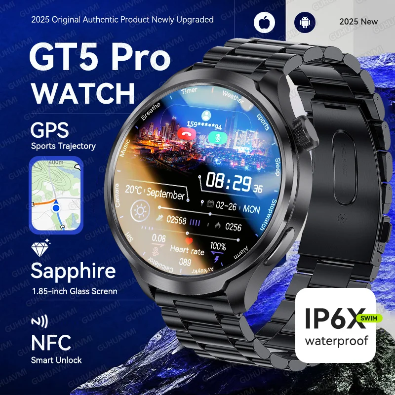 

New GT5 Pro GPS Track Smart Watch Men 360*360 AMOLED Sapphire Screen NFC BT Call Waterproof Health Monitor Man Smartwatches IP68