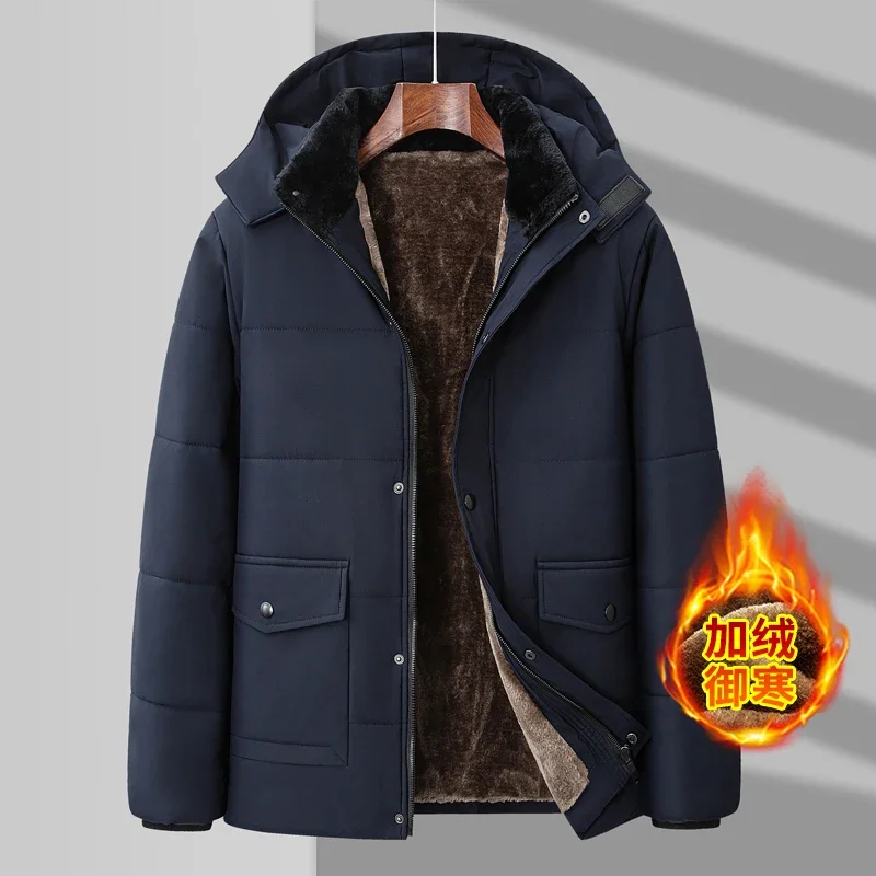 Winter 5XL Windproof Parka Men Windbreaker Fleece Thick Warm Fur Coats Male Solid Hooded Streetwear Overcoats Men\'s Snow Jackets