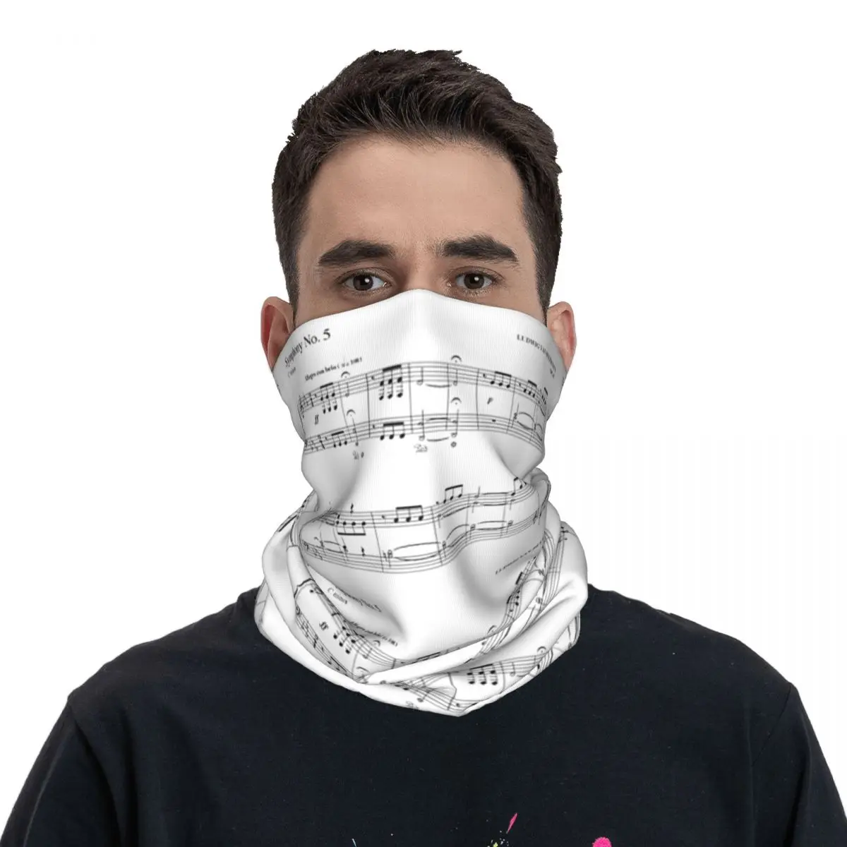 Beethoven 5e symph Bandana nekhoes bedrukt wikkelmasker sjaal multifunctioneel gezichtsmasker wandelen vissen voor mannen volwassenen ademend