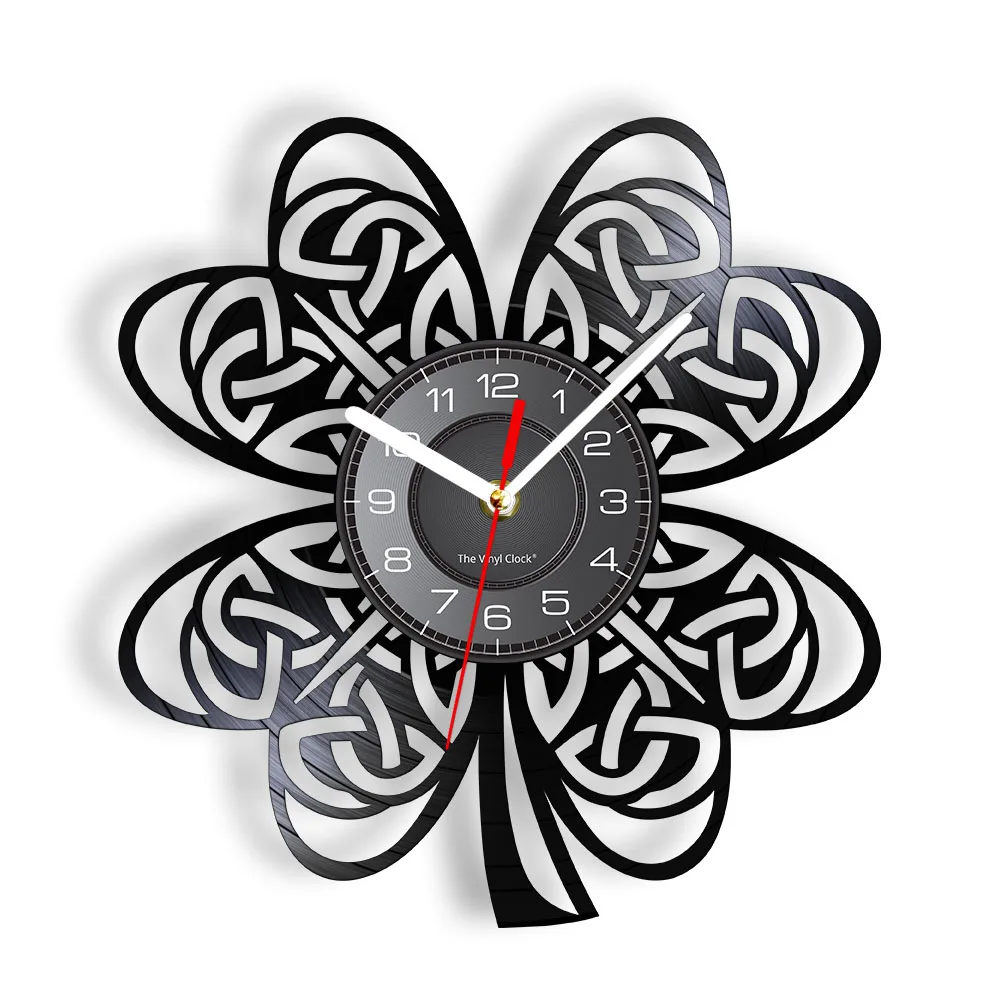 Irish Clover Leaf Shamrock Wall Clock Ireland Flag Knot Retro Vinyl Record Wall Clock ireland Pride St Patricks Day Gift