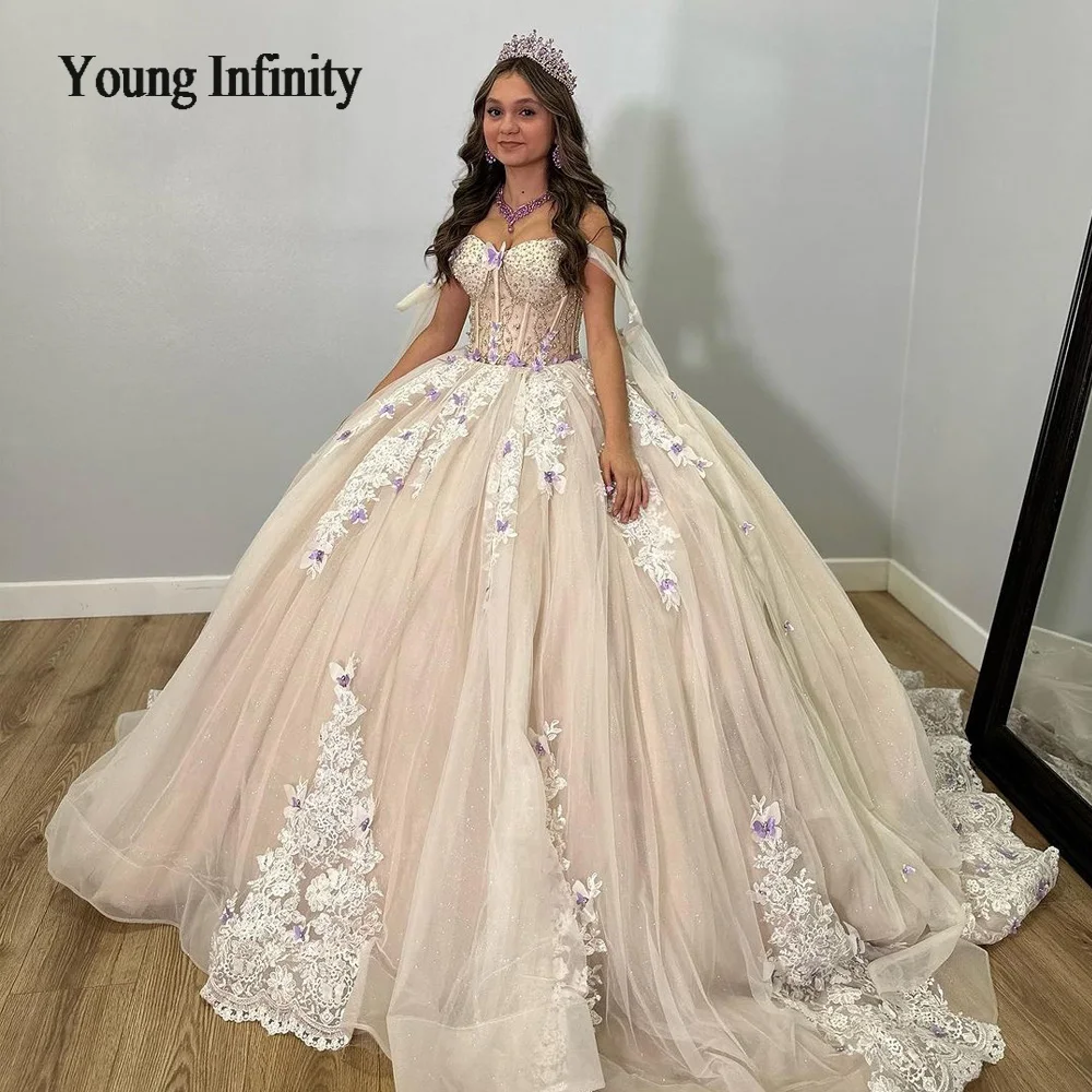 

Beading Quinceanera Dress 2024 Ball Gown Princess Sweet 15 Birthday Party Gown Pleats Lace Applique Backless Pageant Miss Gala