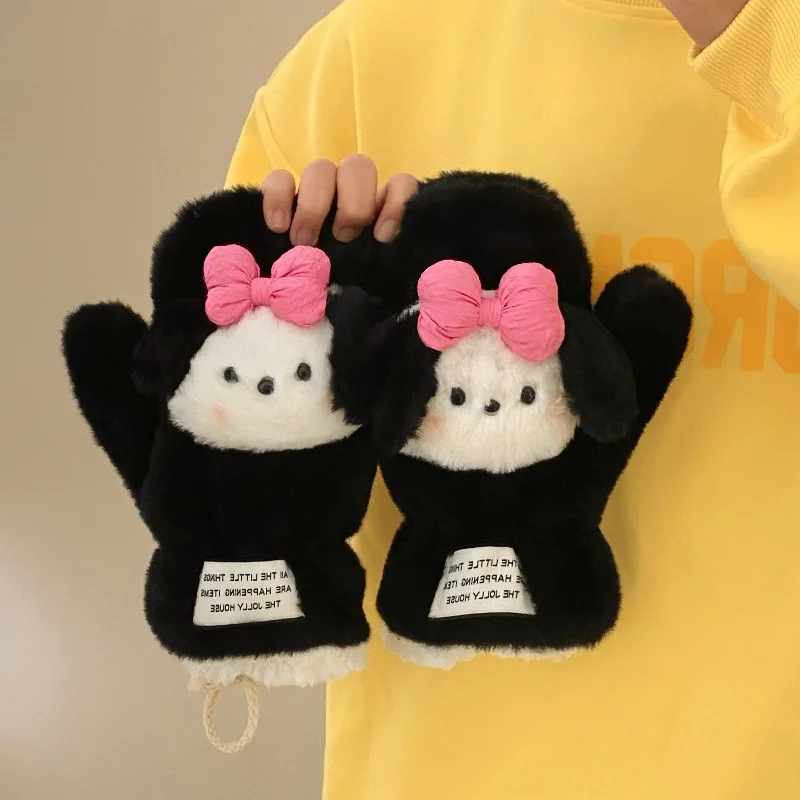 Sanrio Pacha Dog Plush Gloves Winter Warm And Coldproof Gloves For Students Outdoor Cycling Plus Velvet Thickened Halter Gloves