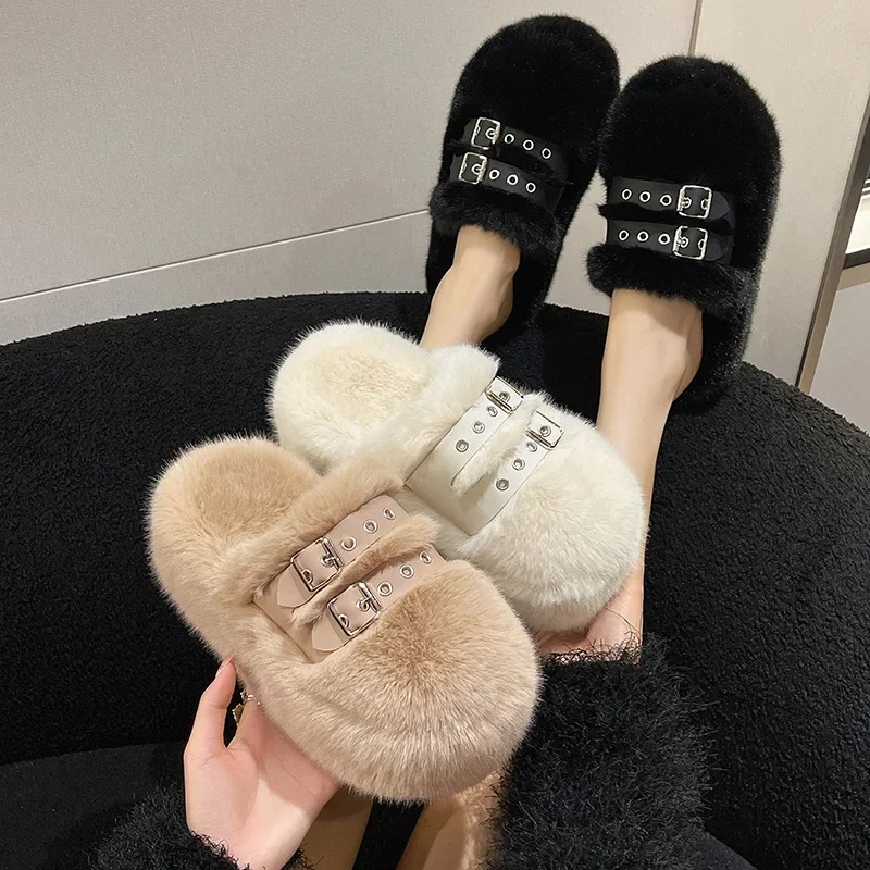 

Women's Winter Home Thick Bottom Slippers Women's Casual Anti-slip Shaggy Lining Shoes Comfortable Indoor Home Slippers