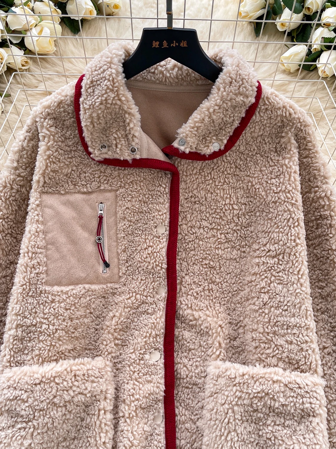 Jaet coreano Sle para mujer, invierno, nuevo, suelto, informal, cuello Retro, empalme de piel de cordero, Top largo Sve, mezcla de lana Sle para ir al trabajo