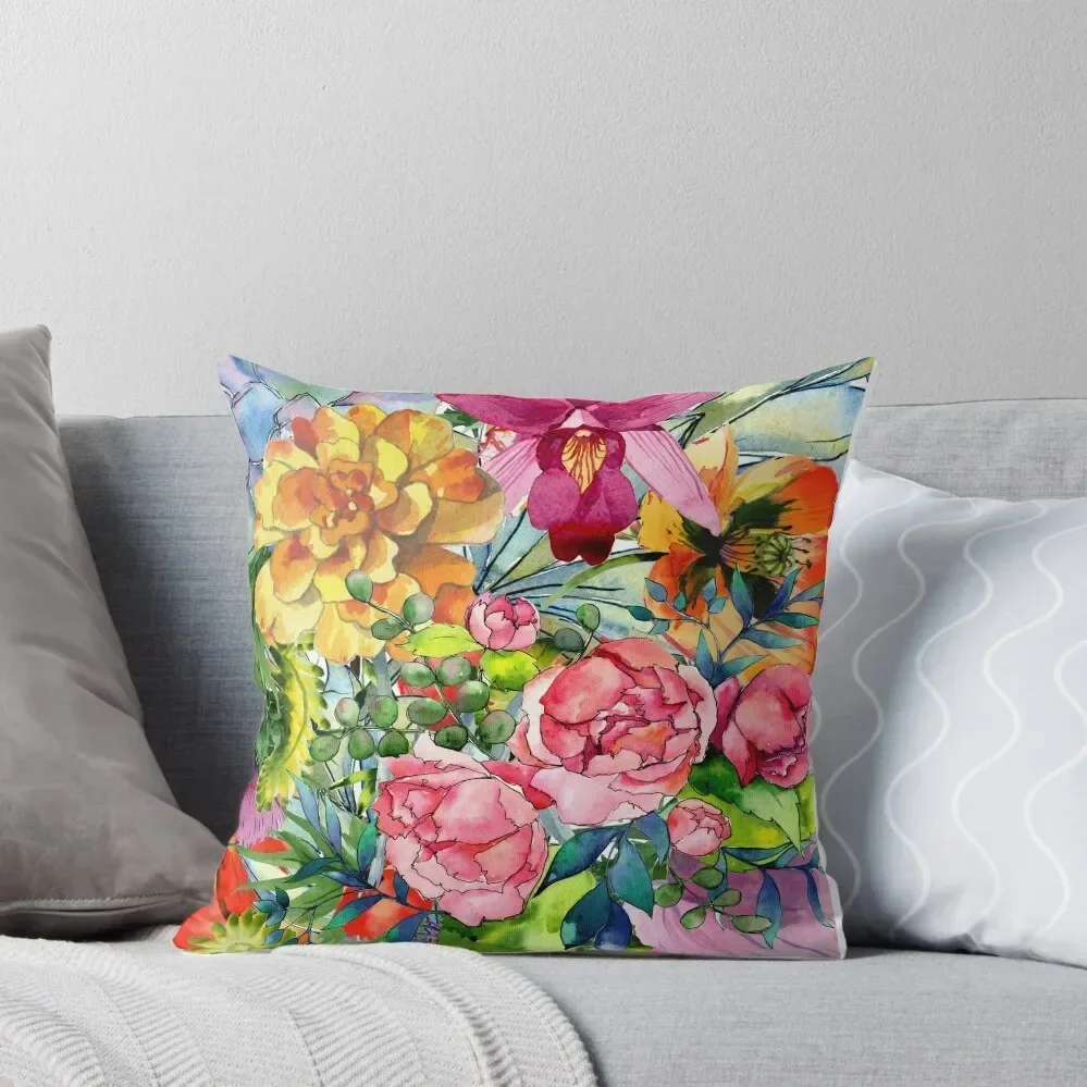 

Watercolor Flowers No3 Throw Pillow Rectangular Cushion Cover Luxury Pillow Cover Couch Cushions Room decorating items pillow