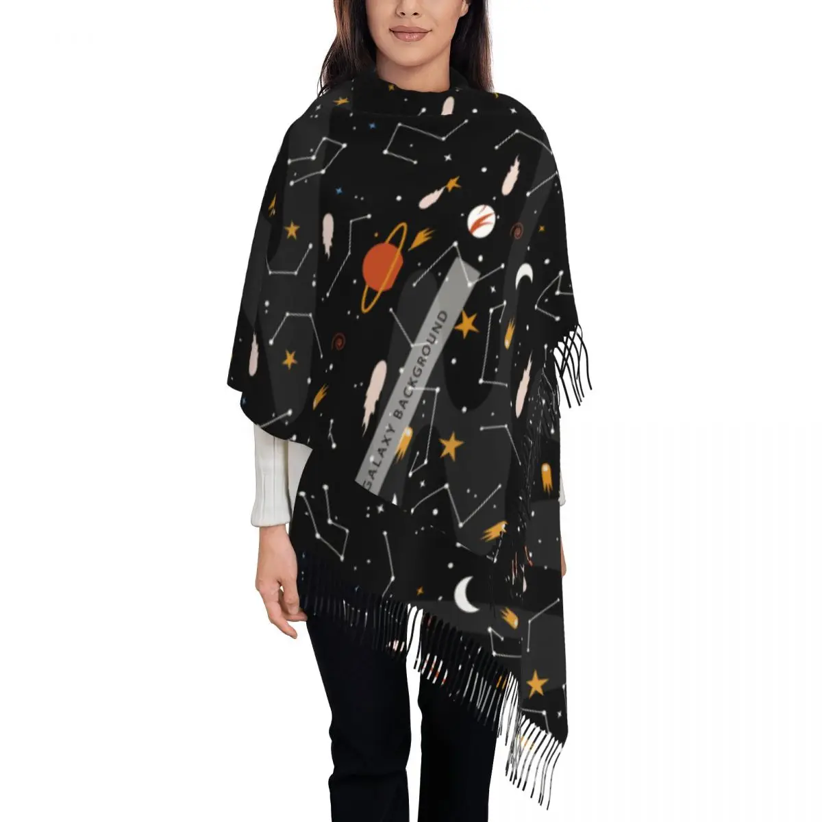 Personalized Printed Colorful Galaxy Long Pile Fringe Men Scarf Women'S Anti Chill Scarf