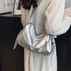 Fashion Women's Soft Silver Leather Pillow Crossbody Bag Ladies Chain Handbags 2023 New In Cross Body Bucket Bag