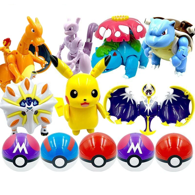 Pokemon Ball Deformation Toys Pikachu Mewtwo Gyarados Pocket Monster Pokeball Pokemon Action Figure Children Toys Gift