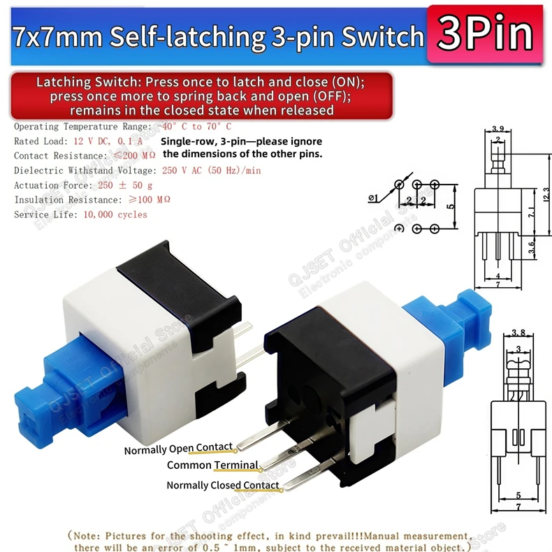 10 Stück 5,8x5,8 7x7 8x8 8,5x8,5mm Selbstverriegelnde/Nicht-verriegelnde Reset-/Multimeter-Taster, Taktiler Mikroschalter, 3/6-Pin Drucktastenschalter – Detail 26