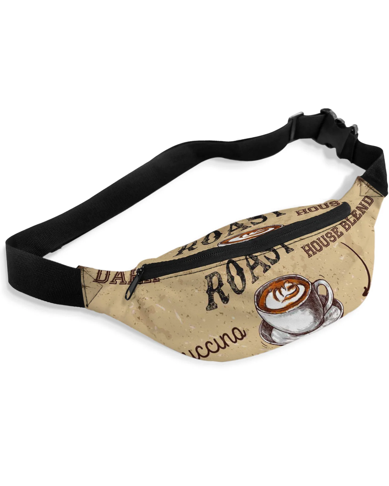 Coffee Retro Style Cappuccino Men Women Waist Bag Fanny Pack Purse Large Phone Belt Bag Wallet Pouch Waterproof Banana Hip Bags