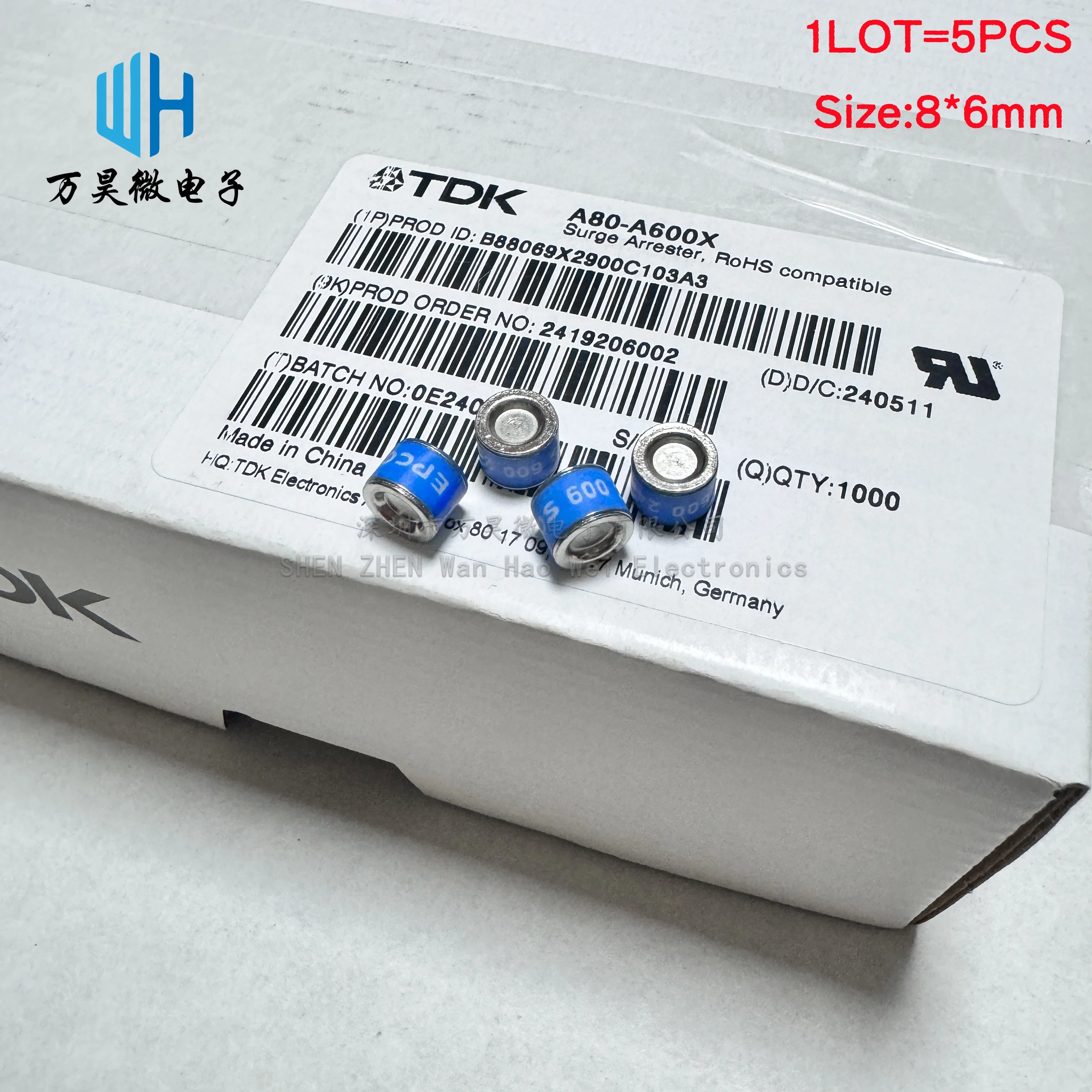

5PCS/LOT EPCOS TDK Ceramic gas discharge tube A80-C90X A80-A150X 230V 350V 470V 600V 8*6MM 20KA B88069X1410T602 Surge protective