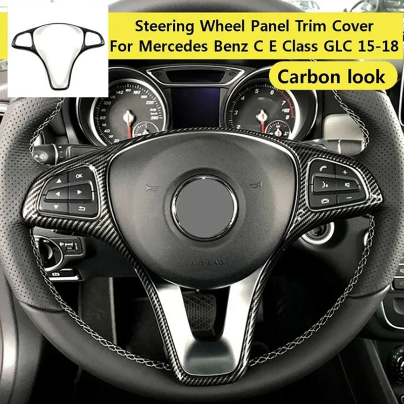 New-Steering Wheel Panel Cover Trim For Mercedes Benz W213 W205 X253 C E GLC 2014-2017 (Carbon Fiber Texture)