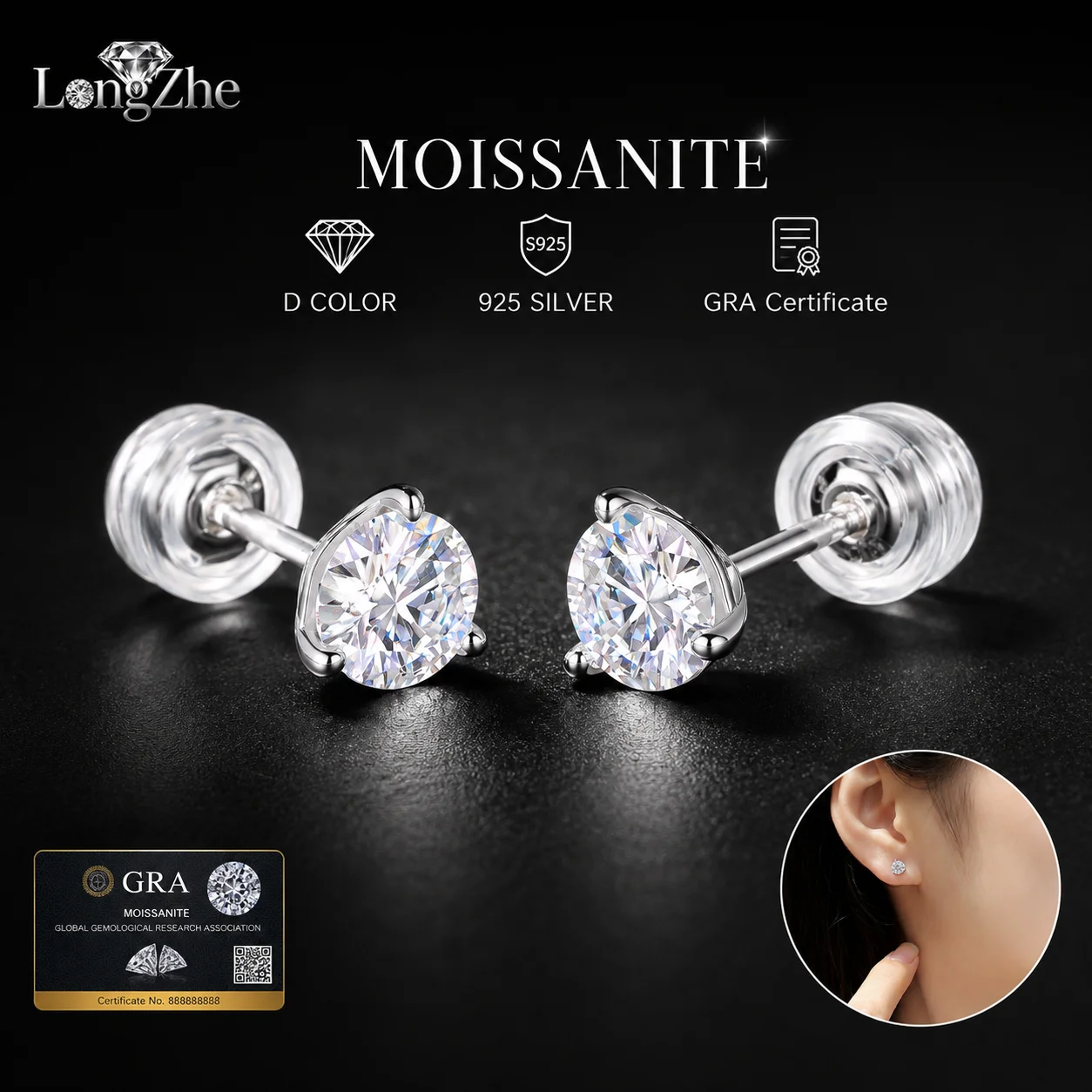 

Moissanite Stud Earrings for Women 0.5CT 5mm Round Cut S925 Sterling Silver Solitaire Daily Wear Birthday Fine Jewelry Gift