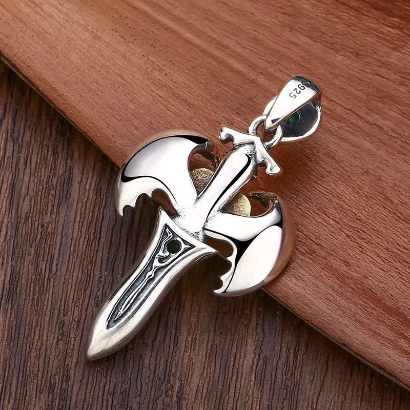 925 فضة الملاك السيف الجناح القلب قلادة قلادة الرجال العتيقة إنهاء الدينية مجوهرات للجنسين