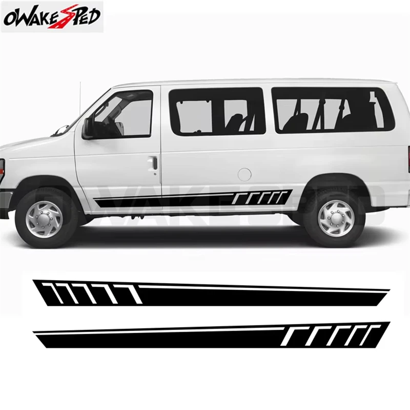 

Спортивный Стайлинг автомобиля, наклейки на боковую юбку, пленка, гоночные полосы, виниловые наклейки на дверь для Ford E350, аксессуары для внешней тюнинга