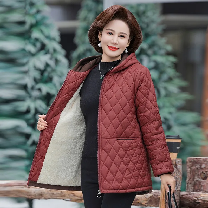 ผู้หญิงกลางอายุฤดูหนาวแฟชั่นผ้าฝ้ายขนาดเล็กเสื้อผ้าฝ้ายหนา Casual Cotton Coat Mom's Cotton Coat