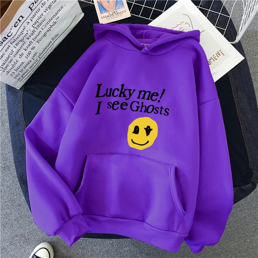 Kanye West Women Hoodies Lucky Me I See Ghosts Print Fleece Women Casual Pullover Unisex Streetwear Harajuku Male Hoody Clothes