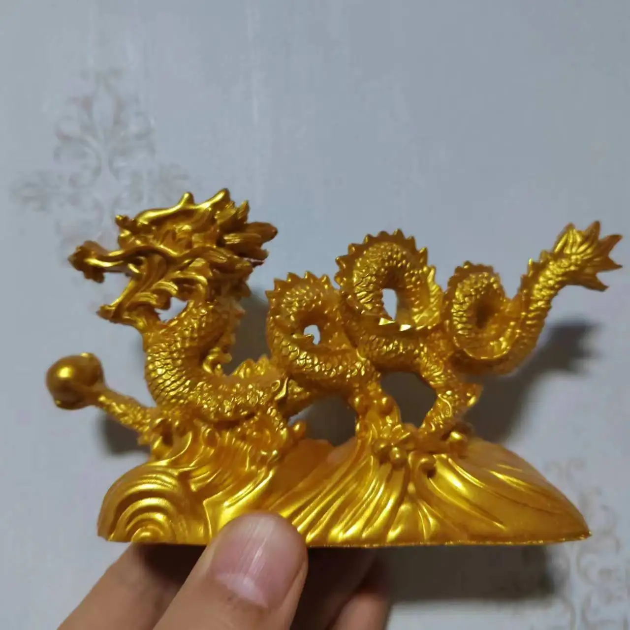 Classic 6.3\ Chinese Geomancy Gold Dragon Figurine Statue Ornaments for Luck and Success Decoration Home Craft