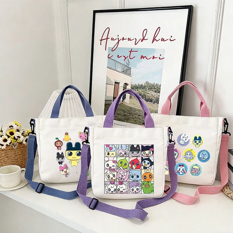 

Tamagotchi Girl Boy Canvas Bag Cartoon Anime Shoulder Bag Kawaii Printed Tote Pouch Fashion Handbag Portable Shopping Bags Gift
