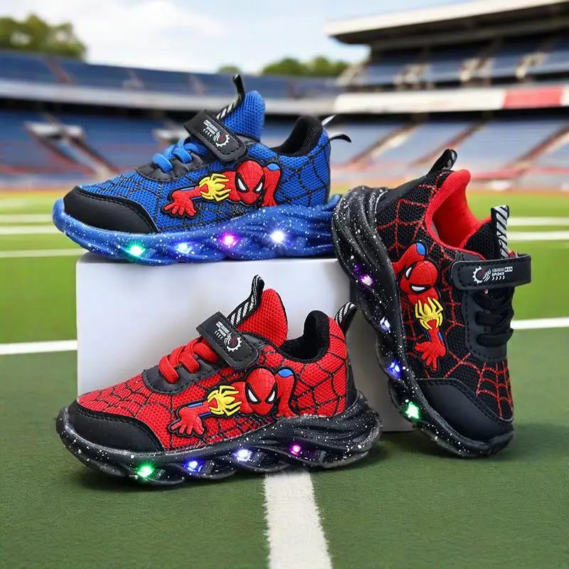 

Новые детские кроссовки Marvel LED 2026 года: весенне-осенние, дышащие, сетчатые, с мультяшным дизайном, для мальчиков, повседневные, светящиеся
