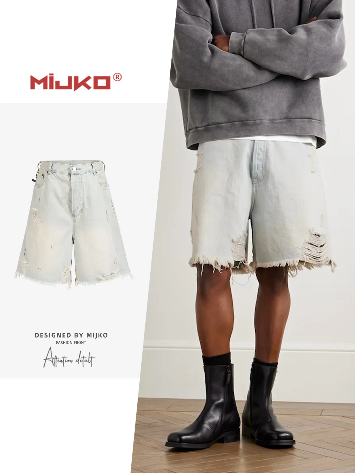 

Джинсовые шорты MIJKO с низкой талией и эффектом потертости TJ166